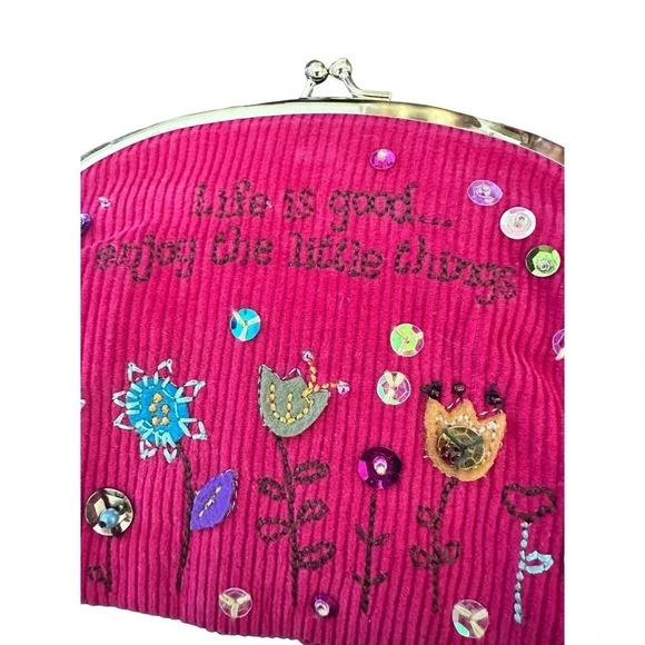 Women's Pink Life Is Good Enjoy The Little Things Floral Embordried Duffle Bag - Picture 2 of 7